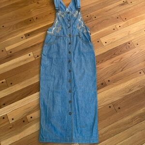 Vintage Monique Fashions Denim Jumper Dress Overalls Style Embellished Bodice 10